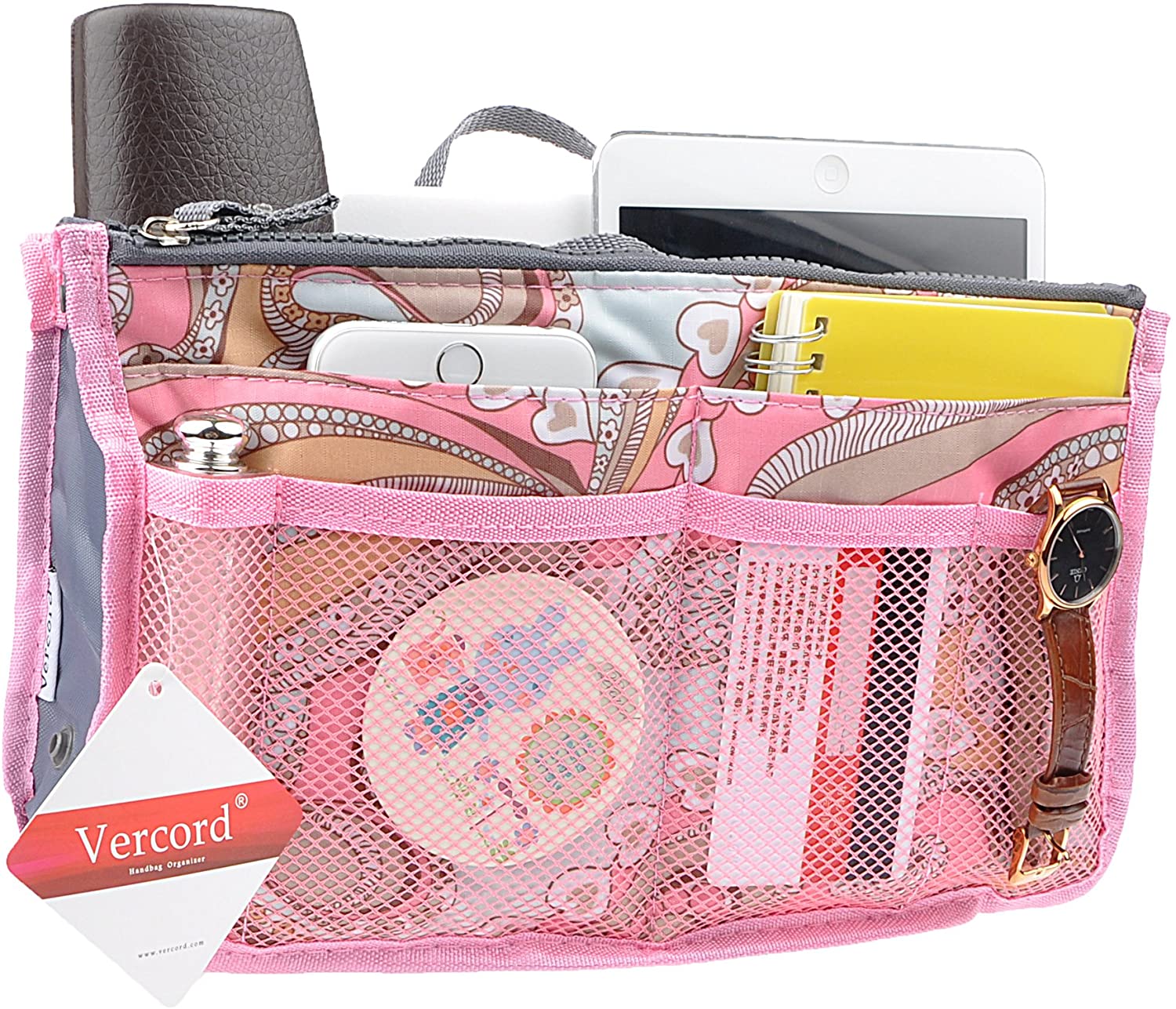 Vercord Purse Organizer Insert for Handbags Bag Organizers Inside Tote Pocketbook Women Nurse Nylon 13 Pockets Black Medium