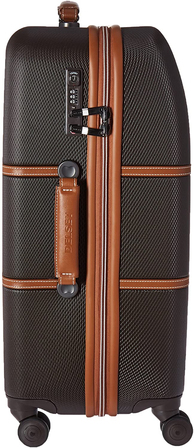 DELSEY Paris Chatelet Hardside Luggage with Spinner Wheels, Chocolate Brown, Checked-Large 28 Inch, with Brake