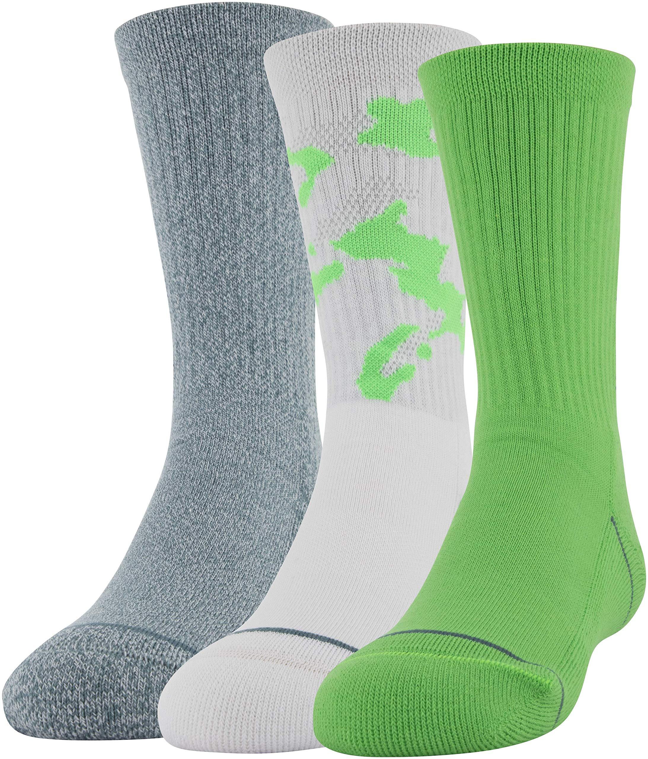 Under Armour Youth Phenom Crew Socks, 3-Pairs , Laser Green/White , Youth Large - JOY2ESpree