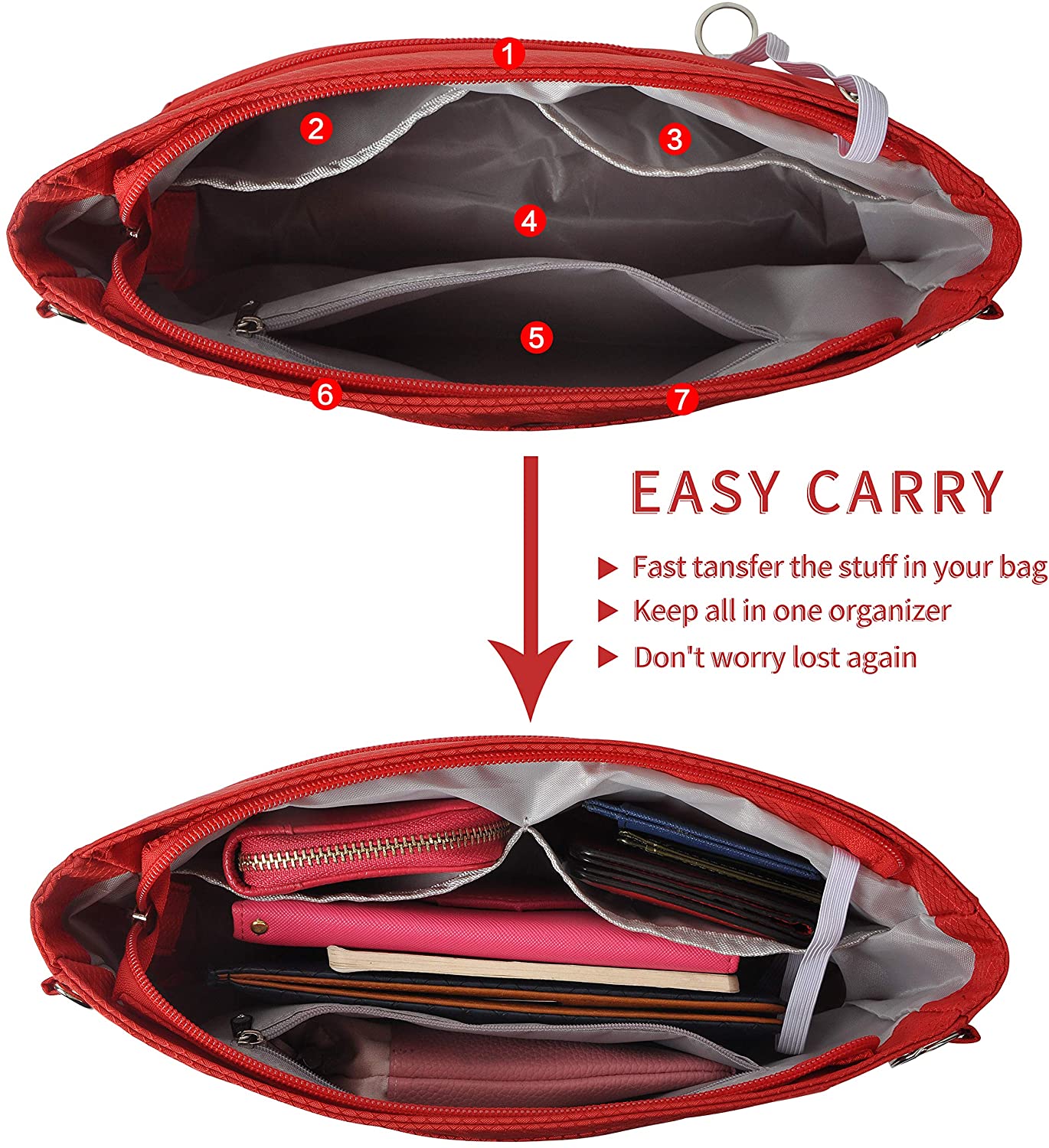 Vercord Expandable Nylon Handbag Purse Organizer Insert Liner Shaper Bag