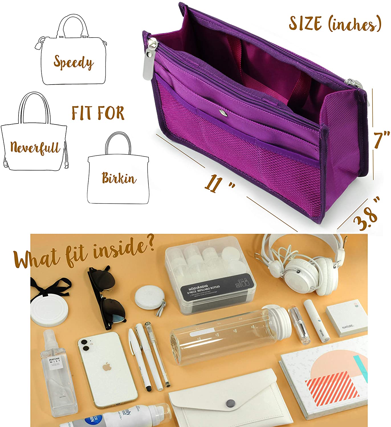 Hoxis Purse Organizer Insert Handbag Organzier Bag in Bag