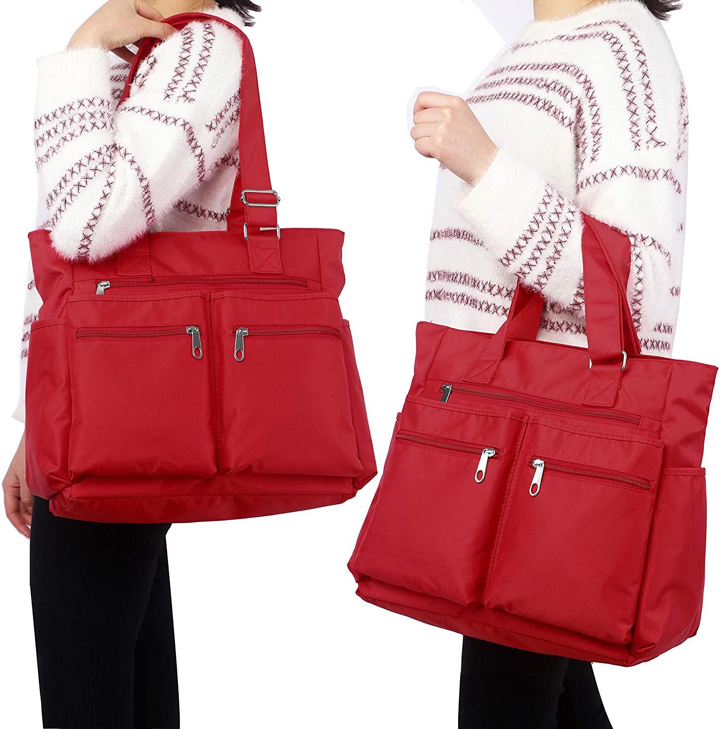 Canvas Tote Bag Waterproof Nylon Multi Pocket Shoulder Bags Laptop Work Bag Teacher Purse and Handbags for Women & Men