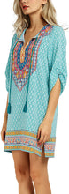 
                        
                          Load image into Gallery viewer, Women Bohemian Neck Tie Vintage Printed Ethnic Style Summer Shift Dress
                        
                      