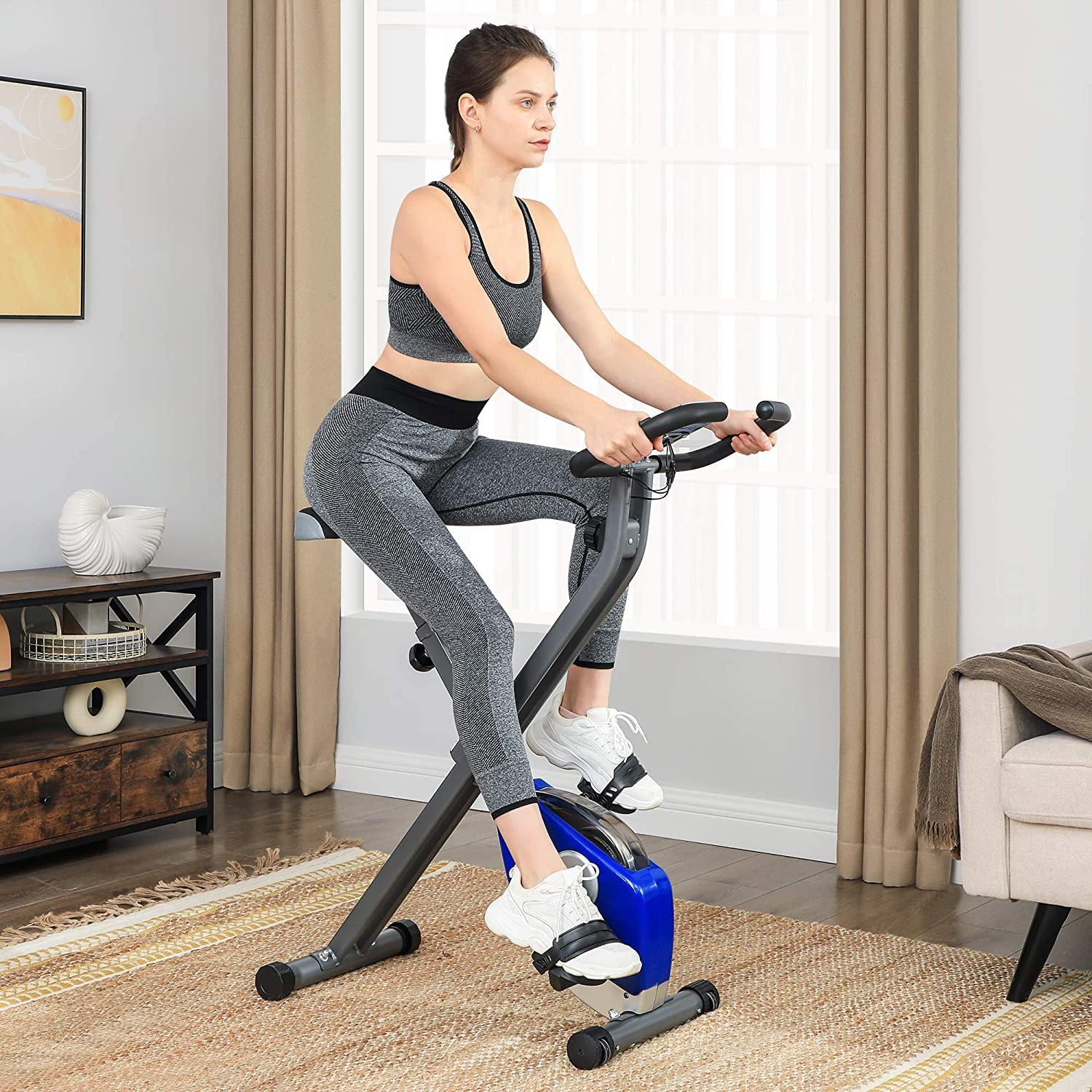 SONGMICS Exercise Bike, Foldable Indoor Cycling Bike for Fitness Workout, Phone Holder, 220 lb Max. Weight - JOY2ESpree