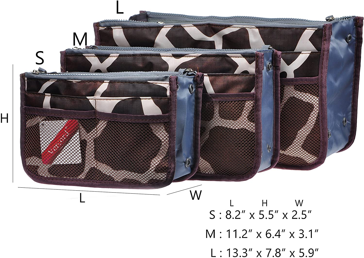 Vercord Purse Organizer Insert for Handbags Bag Organizers Inside Tote Pocketbook Women Nurse Nylon 13 Pockets Black Medium