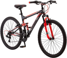 
                        
                          Load image into Gallery viewer, Mongoose Status 2.2 Mens and Womens Mountain Bike, 26-Inch Wheels, 21-Speed Shifters, Aluminum Frame, Front Suspension,a Black/Red
                        
                      