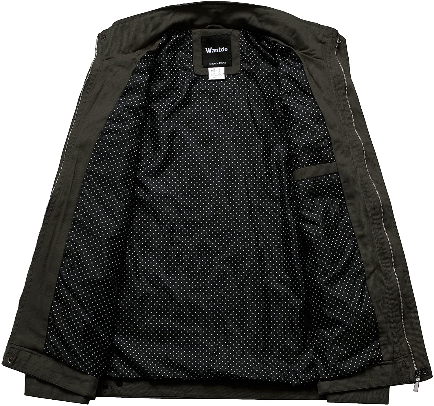 Wantdo Men's Cotton Stand Collar Lightweight Front Zip Jacket