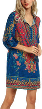 
                        
                          Load image into Gallery viewer, Women Bohemian Neck Tie Vintage Printed Ethnic Style Summer Shift Dress
                        
                      