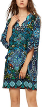 
                        
                          Load image into Gallery viewer, Women Bohemian Neck Tie Vintage Printed Ethnic Style Summer Shift Dress
                        
                      