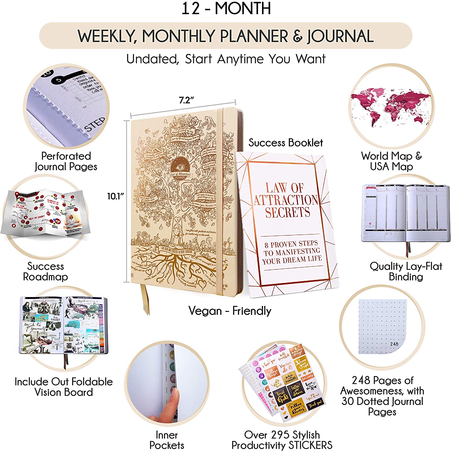 Law of Attraction Planner - Undated Deluxe Weekly, Monthly Planner