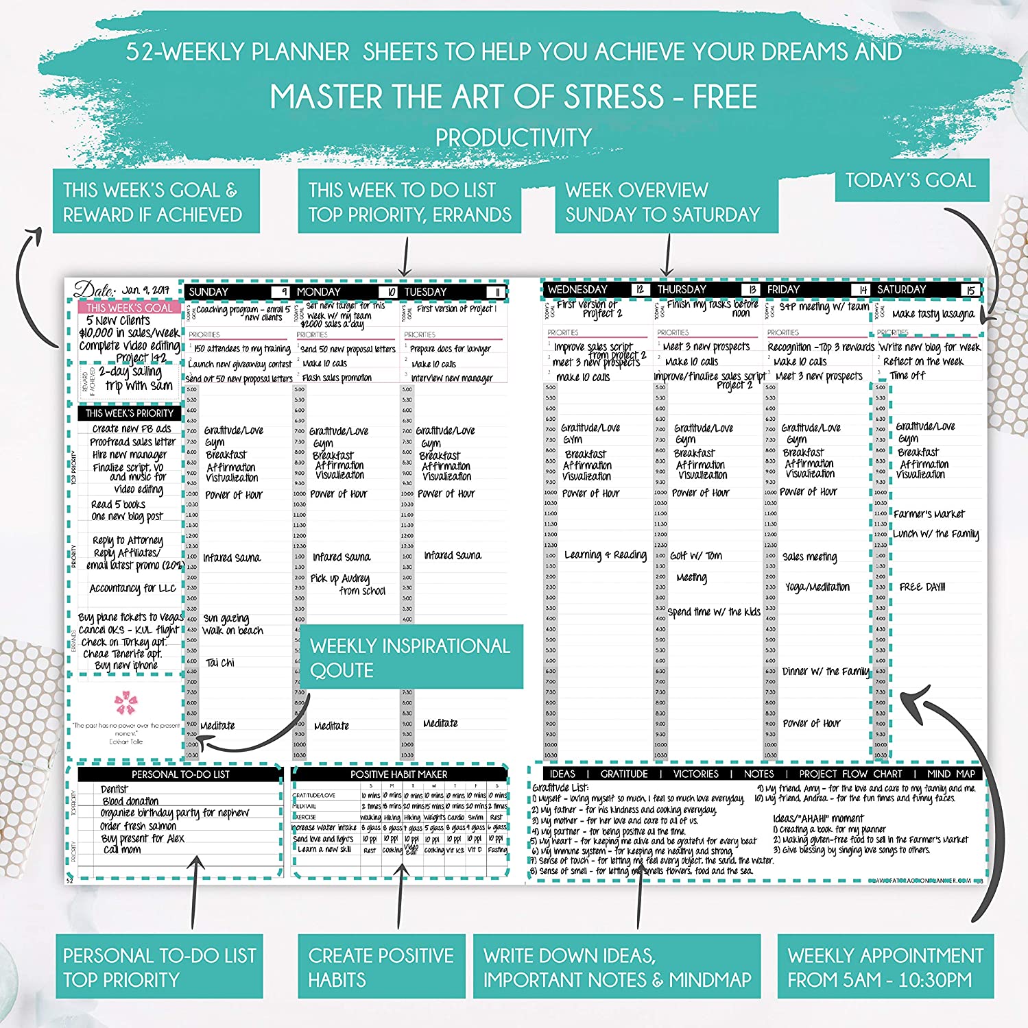 Law of Attraction Planner - Undated Deluxe Weekly, Monthly Planner