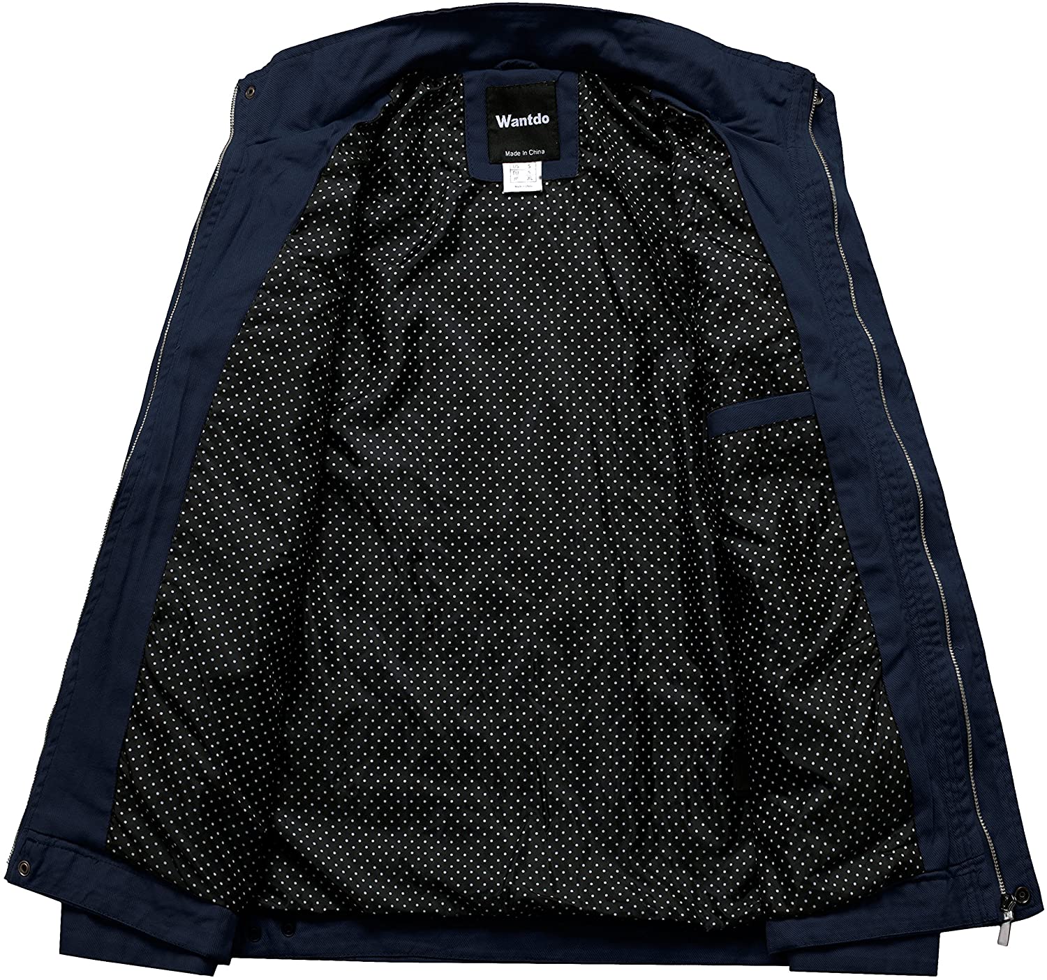 Wantdo Men's Cotton Stand Collar Lightweight Front Zip Jacket
