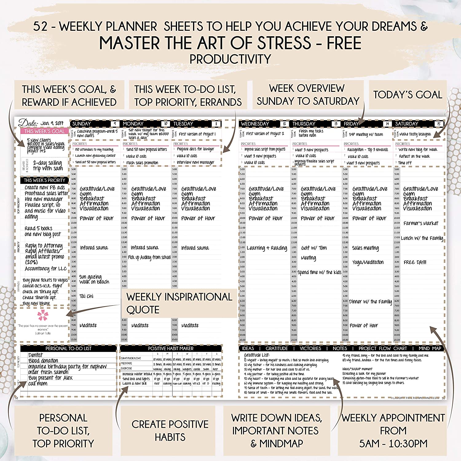 Law of Attraction Planner - Undated Deluxe Weekly, Monthly Planner