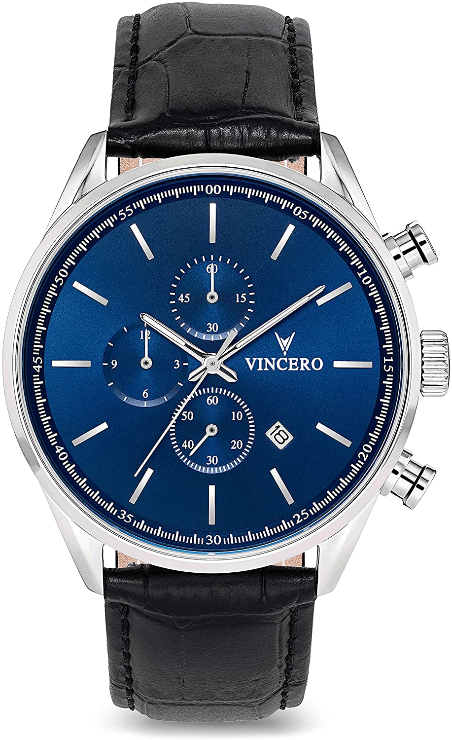 Vincero Luxury Men's Chrono S Wrist Watch - Top Grain Italian Leather Watch Band - 43mm Chronograph Watch - Japanese Quartz Movement…