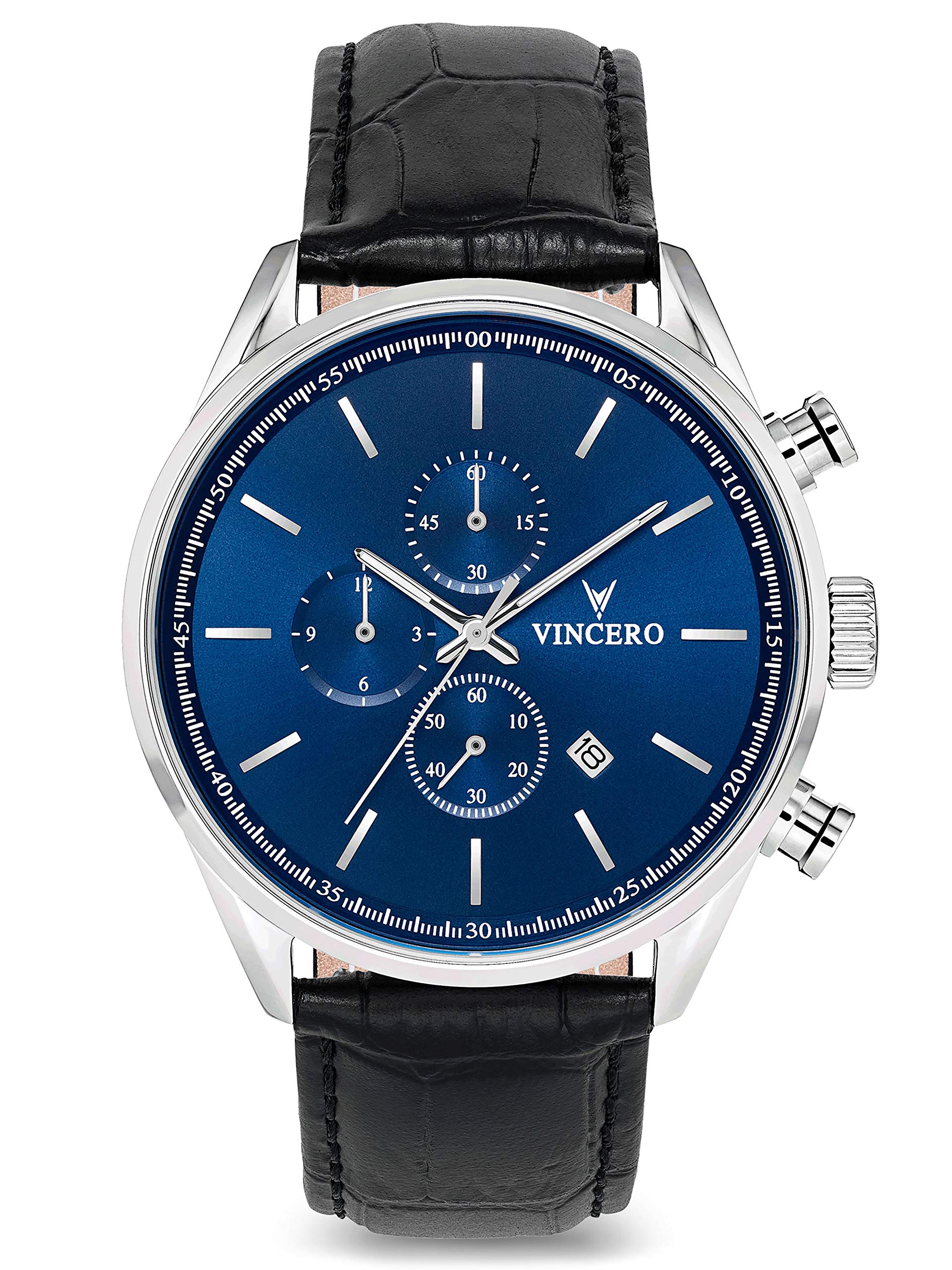 Vincero Luxury Men's Chrono S Wrist Watch - Top Grain Italian Leather Watch Band - 43mm Chronograph Watch - Japanese Quartz Movement…