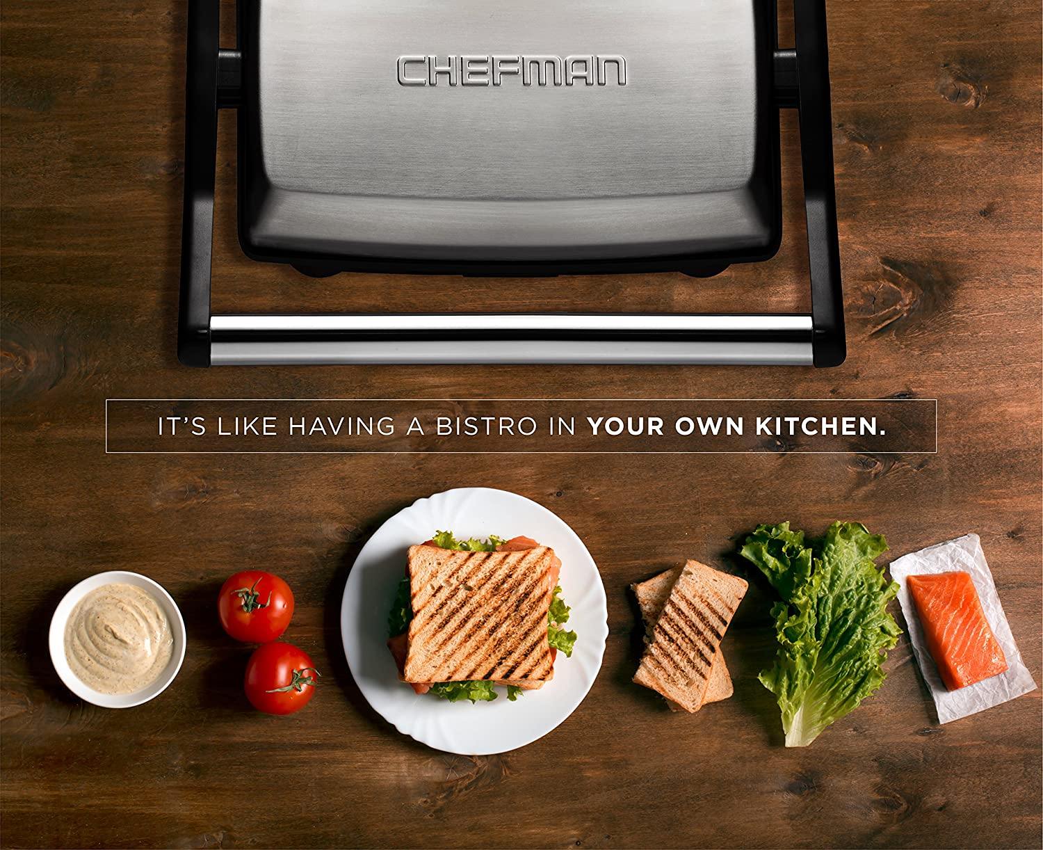 Chefman Panini Press Grill and Gourmet Sandwich Maker Non-Stick Coated Plates - JOY2ESpree