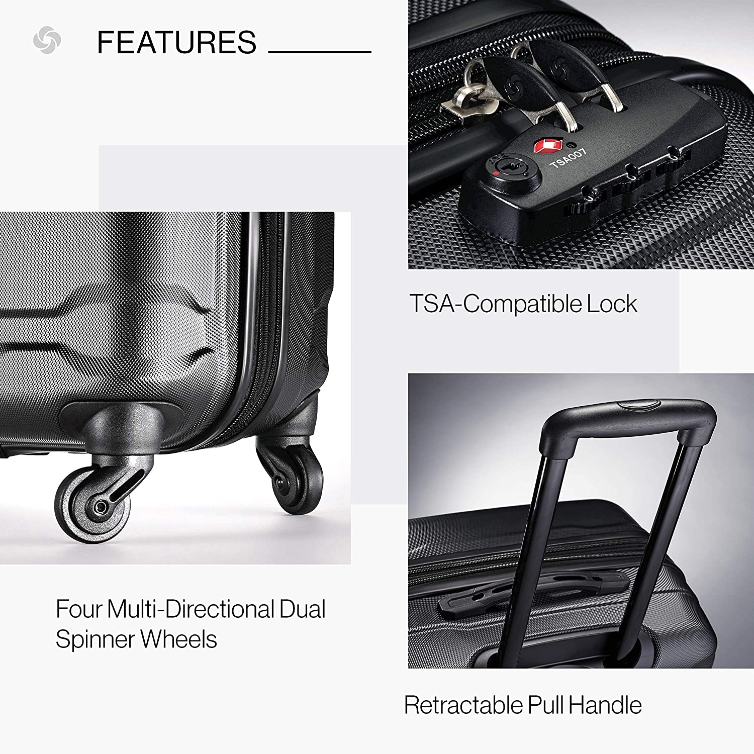 Samsonite Omni PC Hardside Expandable Luggage with Spinner Wheels, Black, Carry-On 20-Inch