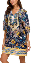 
                        
                          Load image into Gallery viewer, Women Bohemian Neck Tie Vintage Printed Ethnic Style Summer Shift Dress
                        
                      