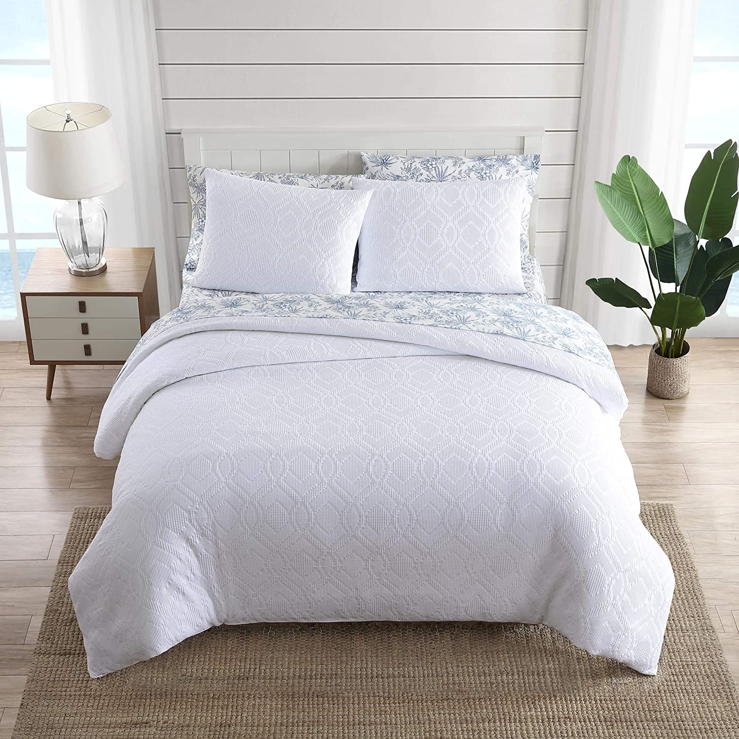 Tommy Bahama | Waffle Collection | Comforter Set Cotton Bedding in a Reversible Waffle Weave Texture, King, White,USHSA51166596,3