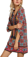 
                        
                          Load image into Gallery viewer, Women Bohemian Neck Tie Vintage Printed Ethnic Style Summer Shift Dress
                        
                      