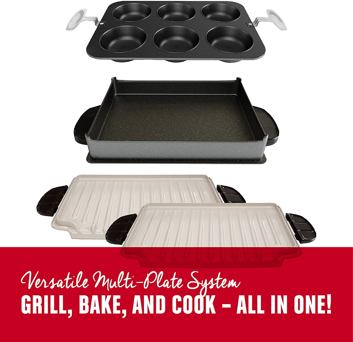 George Foreman GRP4842MB Multi-Plate Evolve Grill, (Ceramic Grilling Plates, and Waffle Plates Included), Black - JOY2ESpree