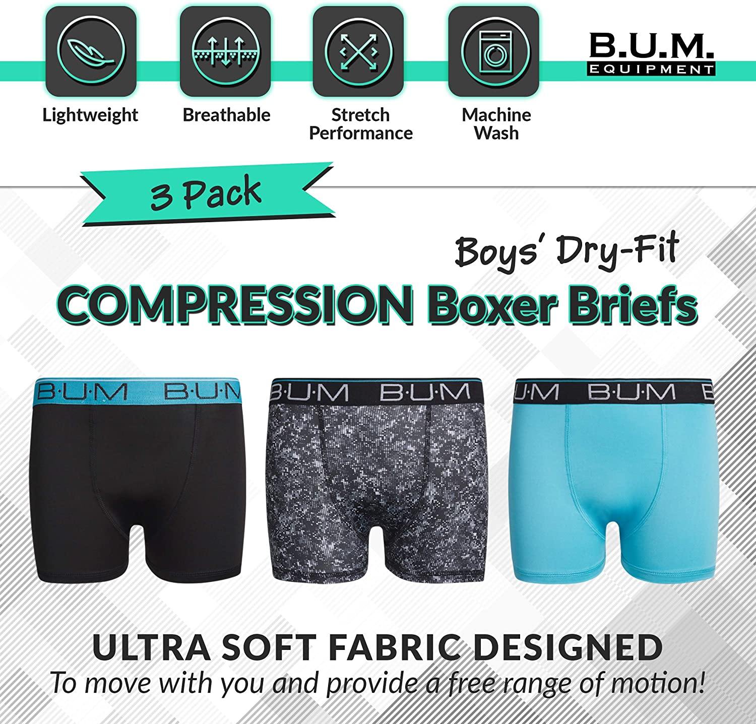 B.U.M. Equipment Boys Performance Dry-Fit Compression Boxer Briefs (3 Pack) - JOY2ESpree