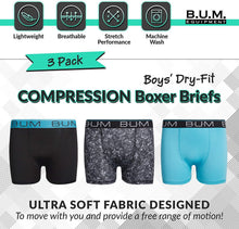 
                        
                          將圖片載入圖庫檢視器 B.U.M. Equipment Boys Performance Dry-Fit Compression Boxer Briefs (3 Pack) - JOY2ESpree
                        
                      