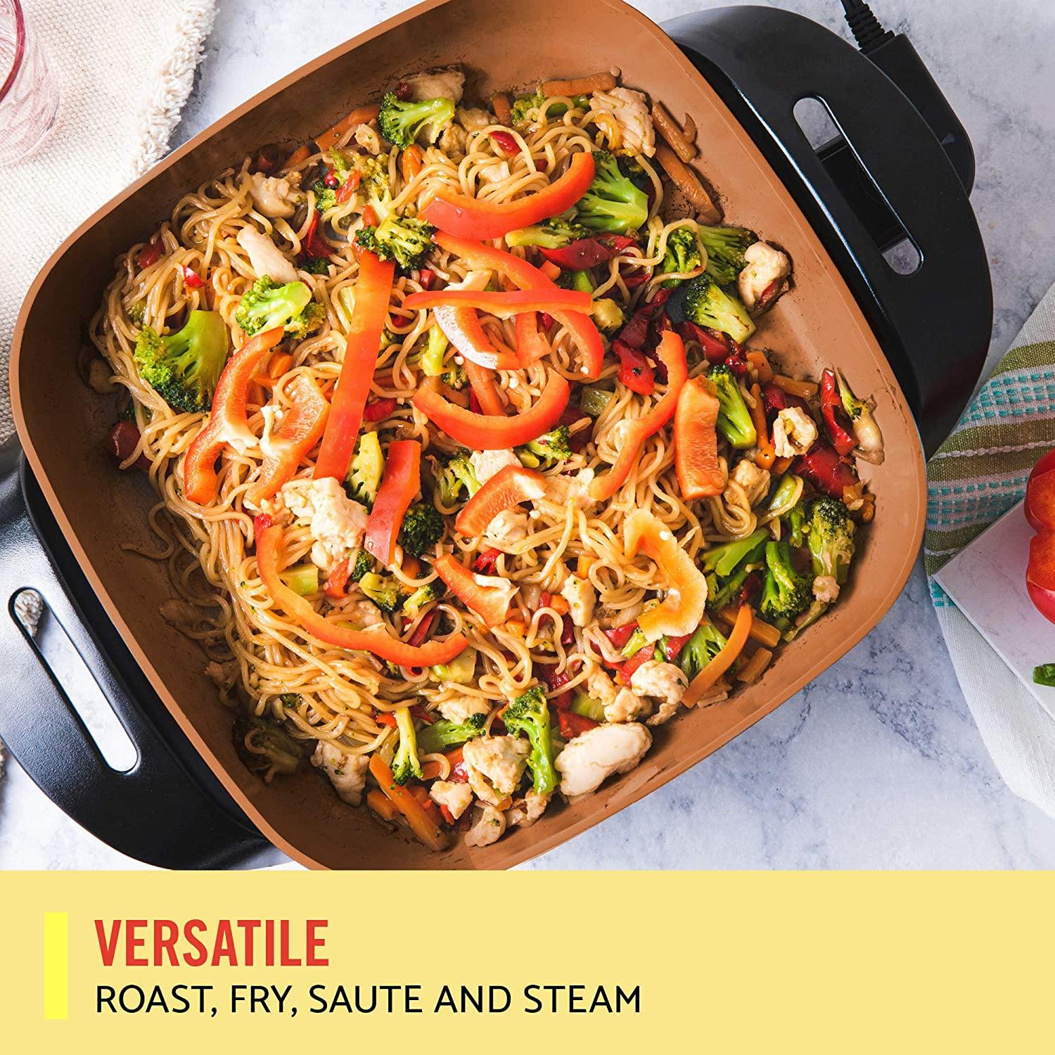 BELLA Electric Ceramic Titanium Skillet, Roast, Fry and Steam, Healthy-Eco Non-stick Coating, Convenient Easy Clean Up - JOY2ESpree