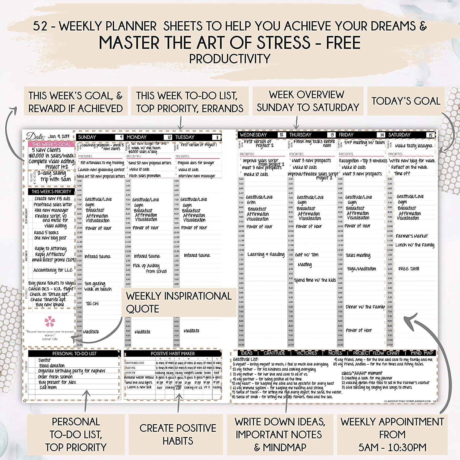 Law of Attraction Planner - Undated Deluxe Weekly, Monthly Planner