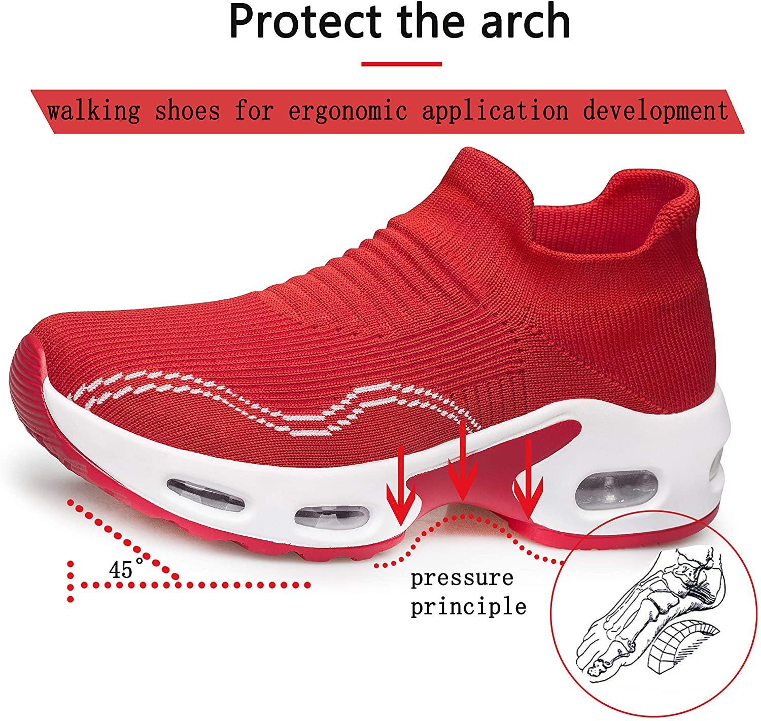 PDBQ Women's Walking Shoes Sock Sneakers Mesh Slip On Air Cushion Nurse Shoes Platform Loafers Breathable Lightweight Comfortable Socks Shoes
