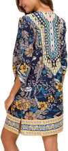 
                        
                          Load image into Gallery viewer, Women Bohemian Neck Tie Vintage Printed Ethnic Style Summer Shift Dress
                        
                      