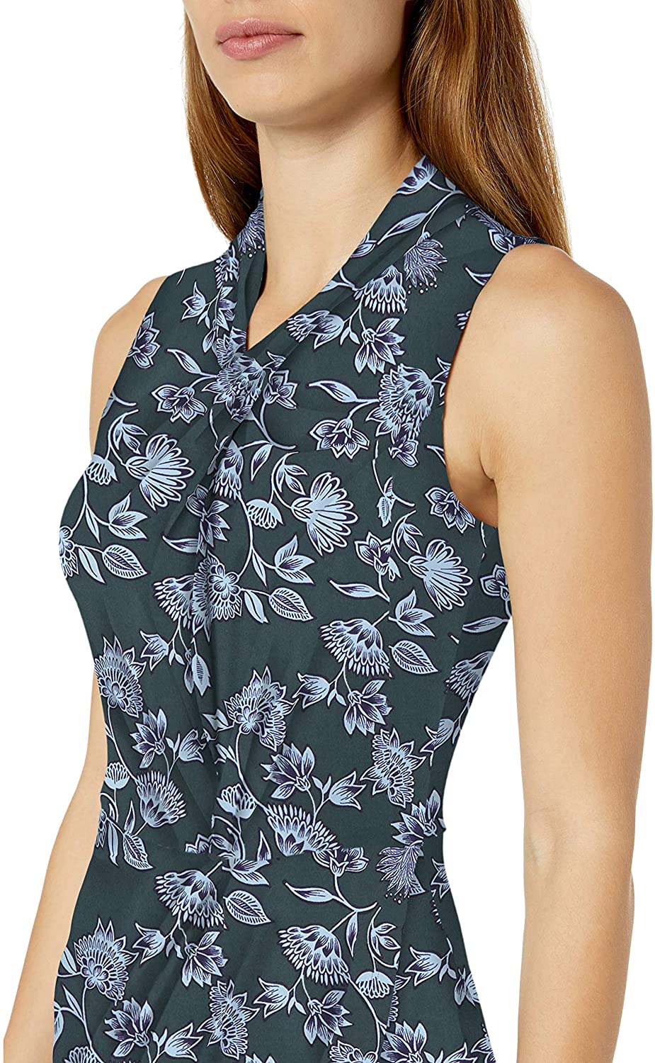 Amazon Brand - Lark & Ro Women's Sleeveless Crossover Twist Neck Faux Wrap Dress
