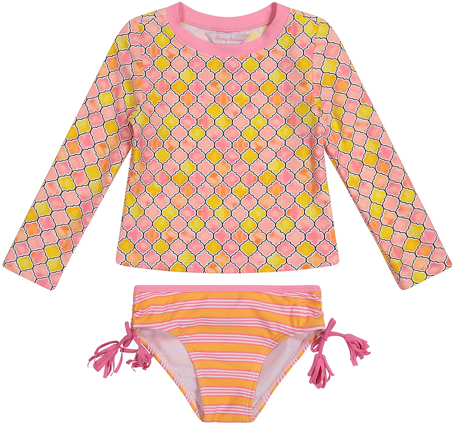 Tommy Bahama Girls' Long Sleeve 2-Piece Rashguard Swimsuit Bathing Suit