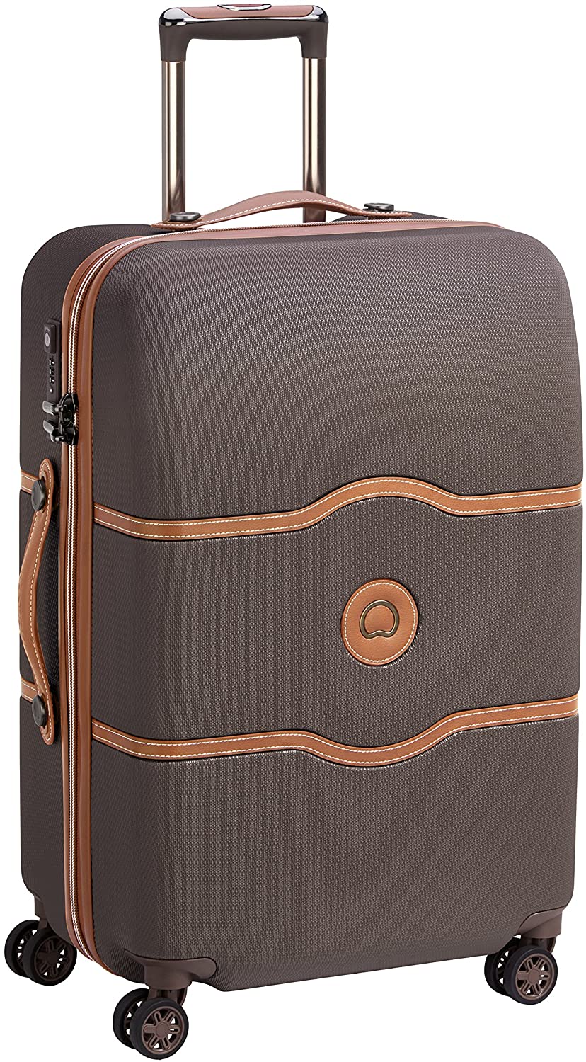 DELSEY Paris Chatelet Hardside Luggage with Spinner Wheels, Chocolate Brown, Checked-Large 28 Inch, with Brake