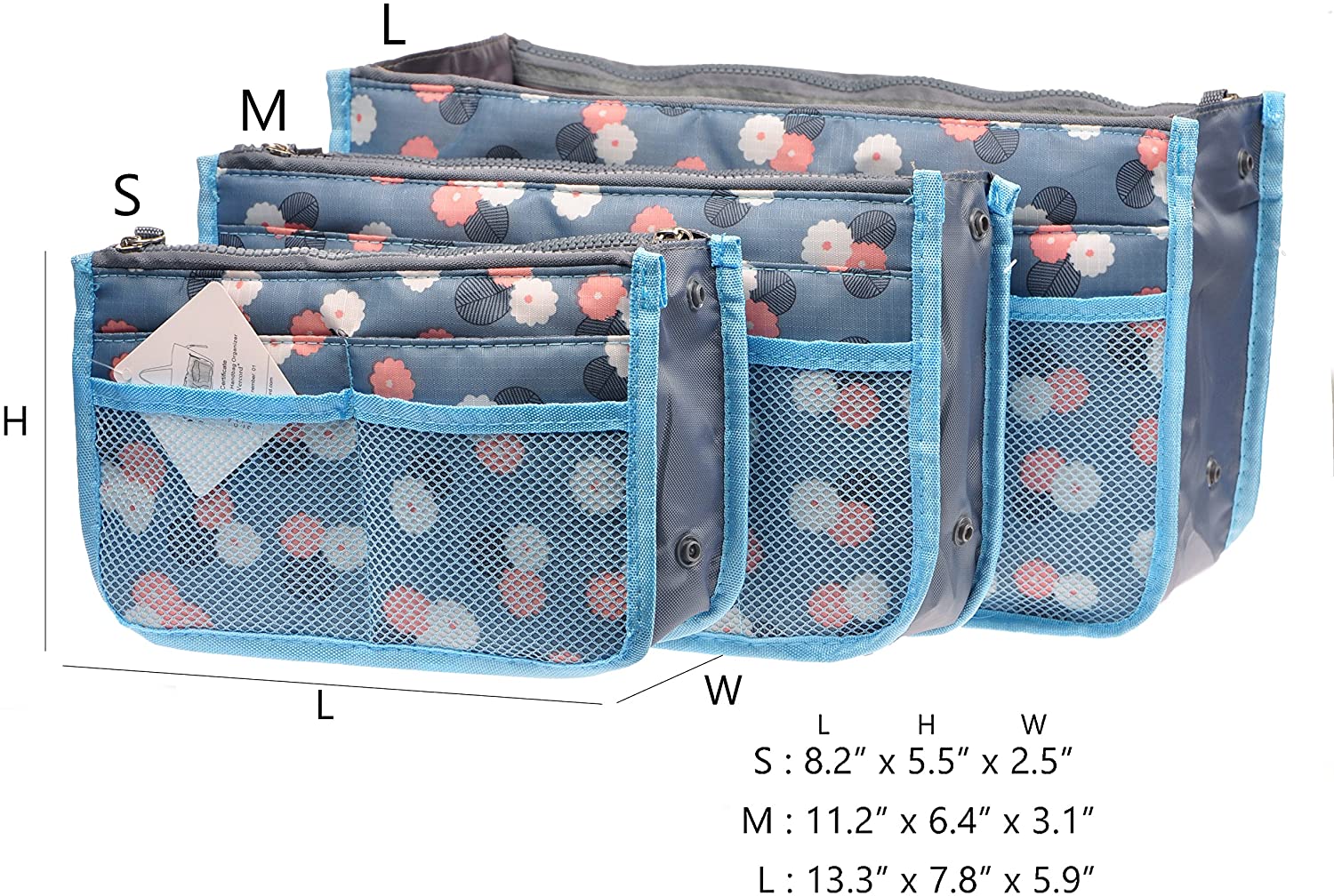 Vercord Purse Organizer Insert for Handbags Bag Organizers Inside Tote Pocketbook Women Nurse Nylon 13 Pockets Black Medium