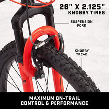 
                        
                          Load image into Gallery viewer, Mongoose Status 2.2 Mens and Womens Mountain Bike, 26-Inch Wheels, 21-Speed Shifters, Aluminum Frame, Front Suspension,a Black/Red
                        
                      