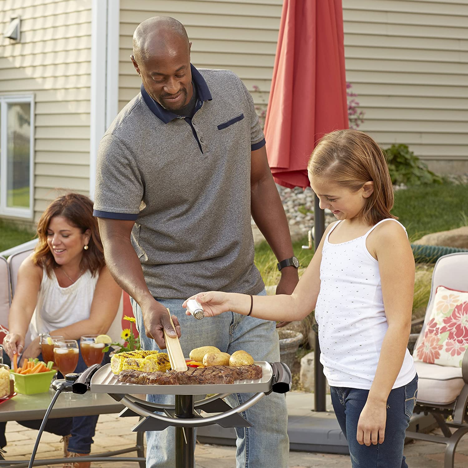 George Foreman 12-Serving Indoor/Outdoor Rectangular Electric Grill, Red, GFO201R - JOY2ESpree