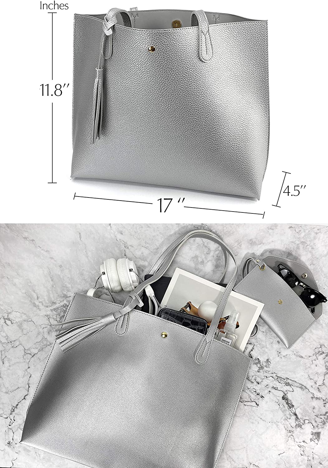 Minimalist Clean Cut Pebbled Faux Leather Tote Womens Shoulder Handbag