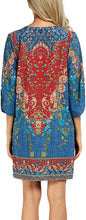 
                        
                          Load image into Gallery viewer, Women Bohemian Neck Tie Vintage Printed Ethnic Style Summer Shift Dress
                        
                      