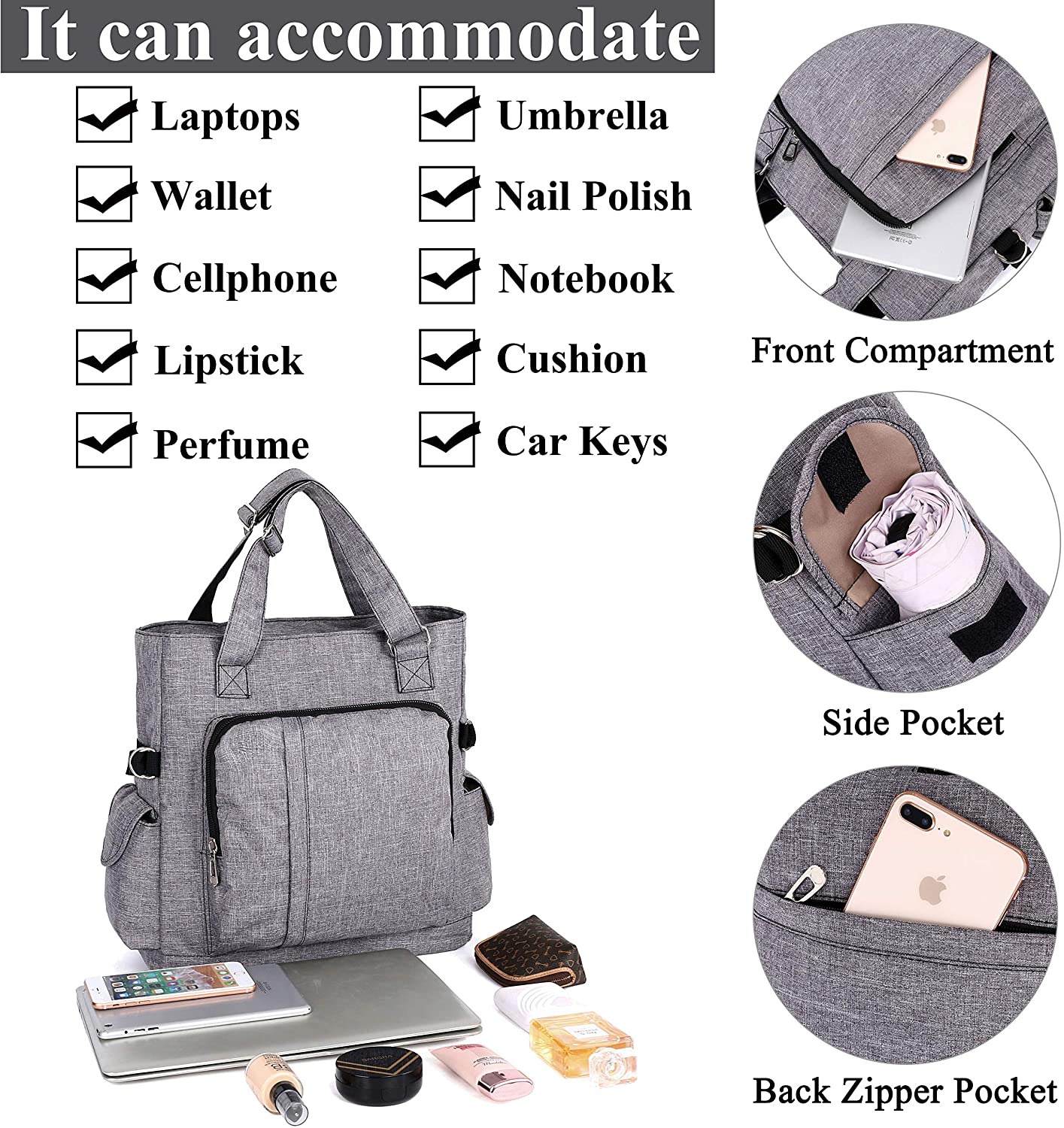 Canvas Tote Bag Waterproof Nylon Multi Pocket Shoulder Bags Laptop Work Bag Teacher Purse and Handbags for Women & Men