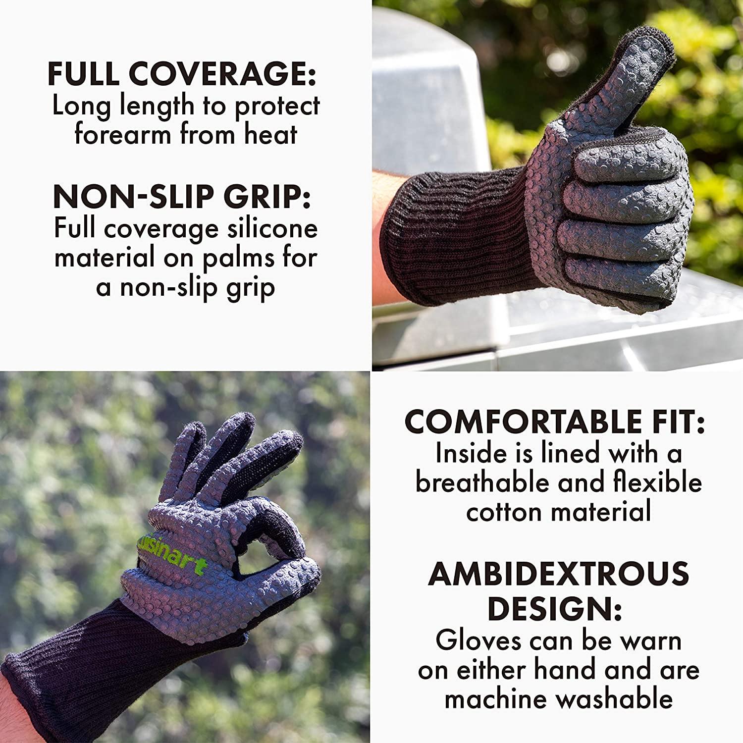 Cuisinart CGM-520 Heat Resistant Silicone Gloves, Black (2-Pack) - JOY2ESpree