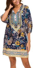 
                        
                          Load image into Gallery viewer, Women Bohemian Neck Tie Vintage Printed Ethnic Style Summer Shift Dress
                        
                      