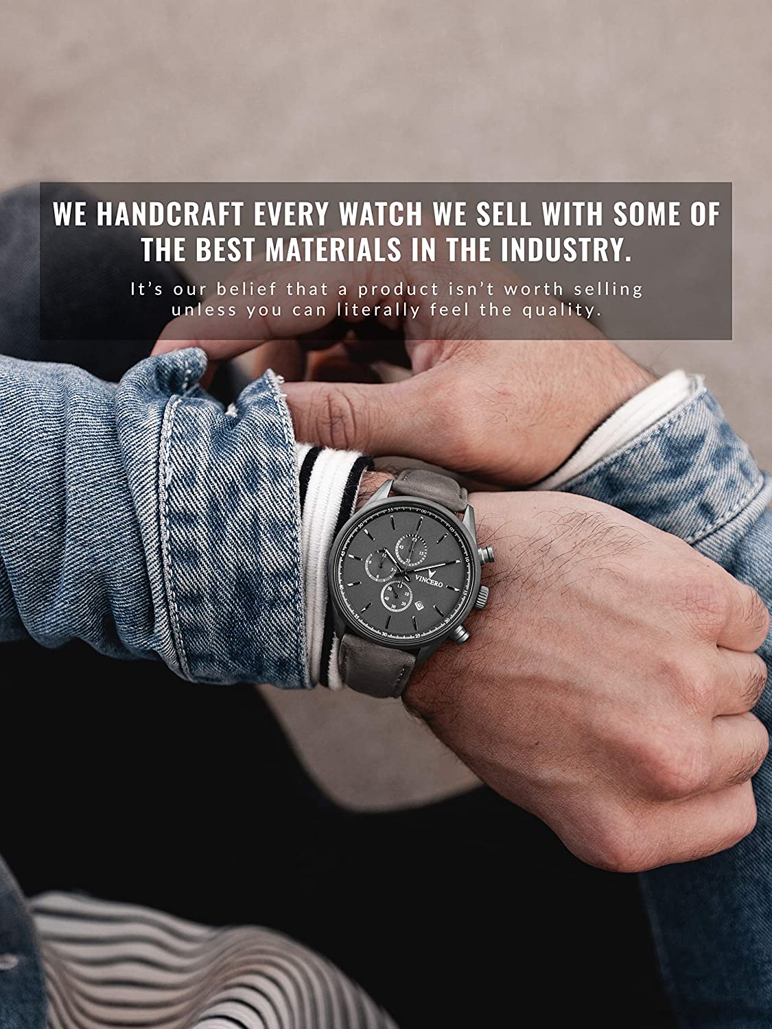 Vincero Luxury Men's Chrono S Wrist Watch - Top Grain Italian Leather Watch Band - 43mm Chronograph Watch - Japanese Quartz Movement…