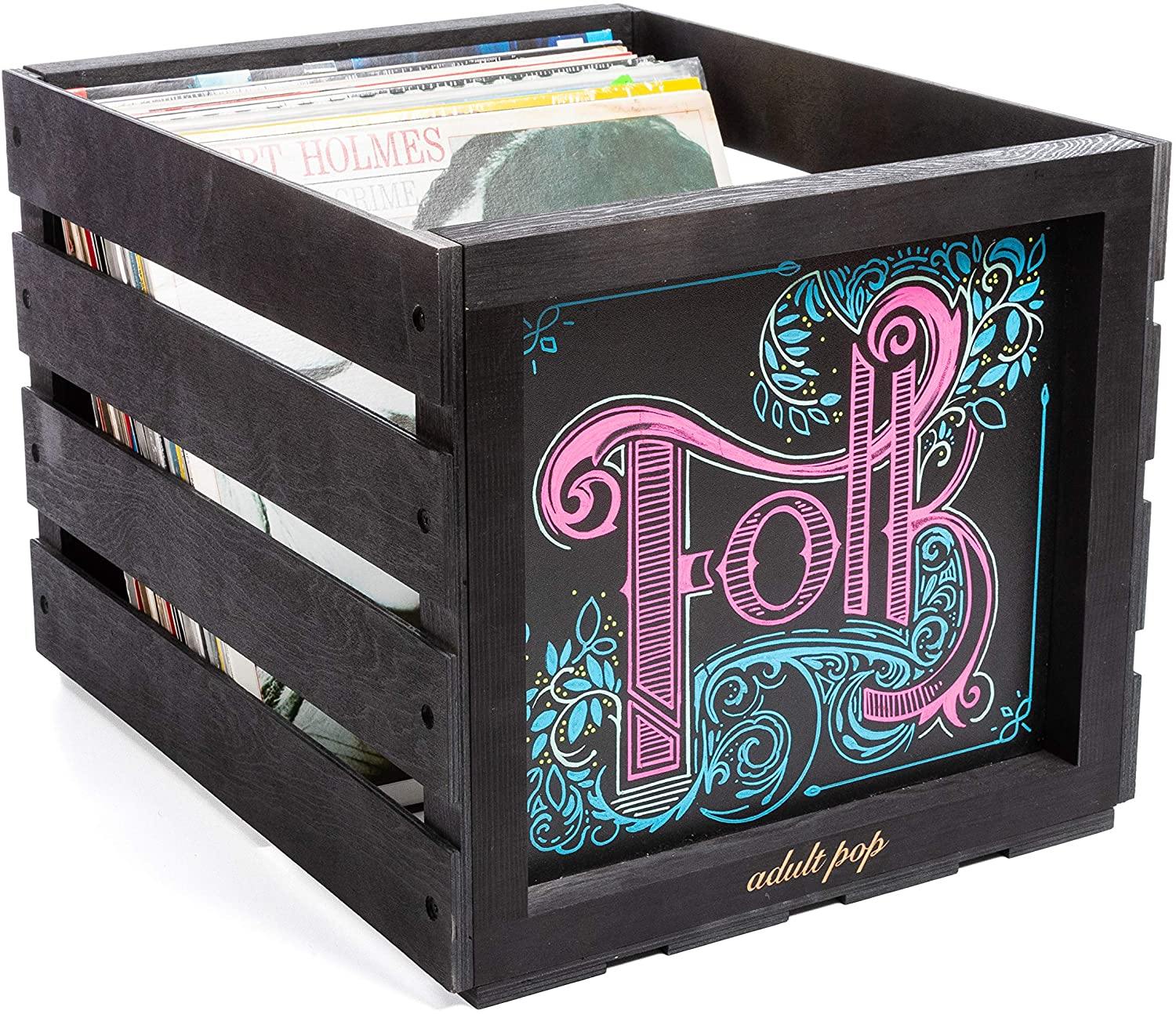 Chalkboard Vinyl Record Storage Crate (Matte Black) - JOY2ESpree