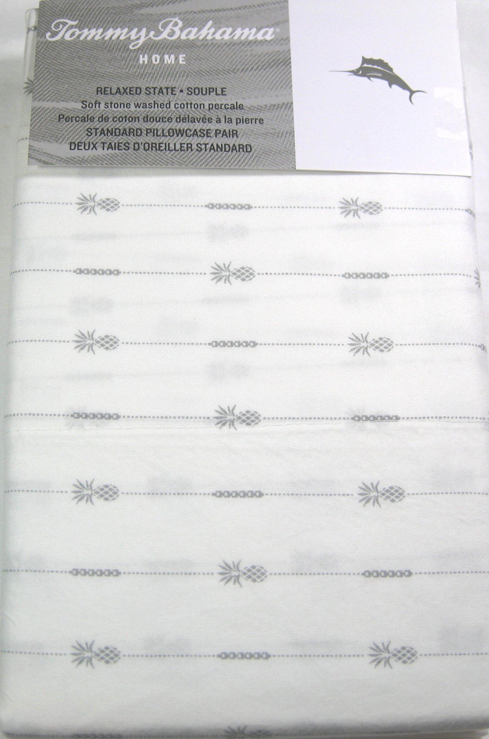 Tommy Bahama Standard Pillowcases Relaxed State Pineapple Pinstripe 100% Cotton Percale 2Pk.