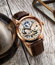 
                        
                          Muat gambar ke penampil Galeri, Stührling Original Mens Watch Stainless Steel Automatic, Skeleton Dial, Dual Time, AM/PM Sun Moon,Genuine Leather Strap 371 Watches for Men Series
                        
                      