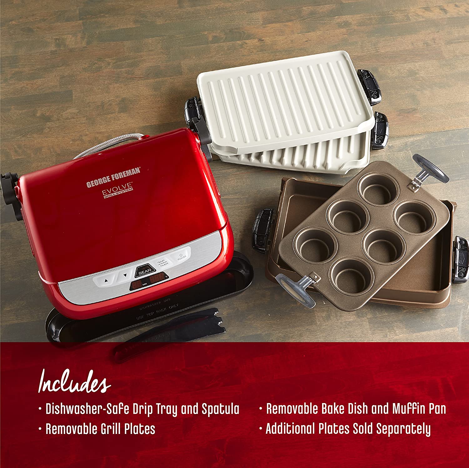 George Foreman GRP4842MB Multi-Plate Evolve Grill, (Ceramic Grilling Plates, and Waffle Plates Included), Black - JOY2ESpree