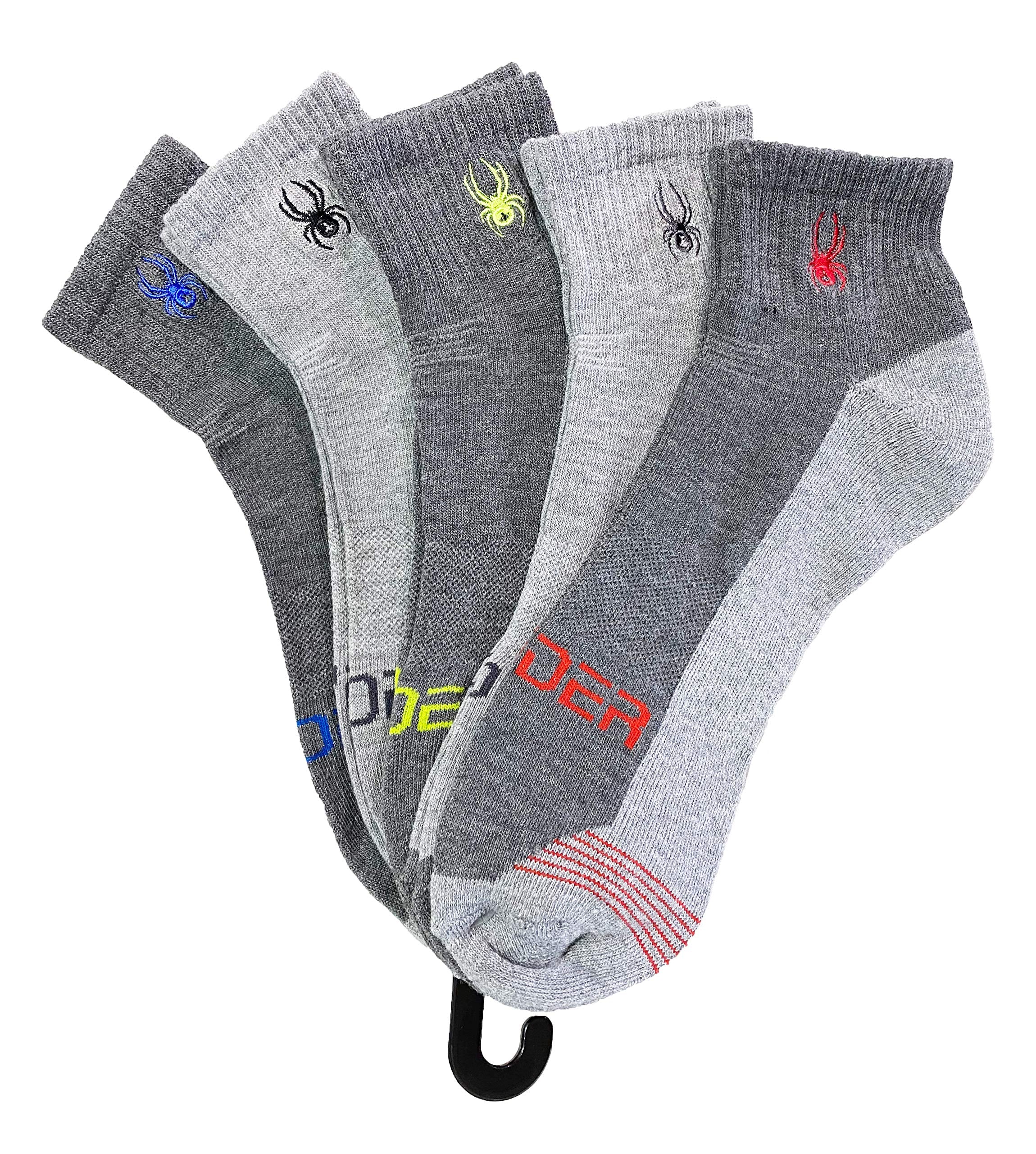 Spyder - 5-pair Quarter Socks - Dark Grey/Grey with Stitched Logo, 43994