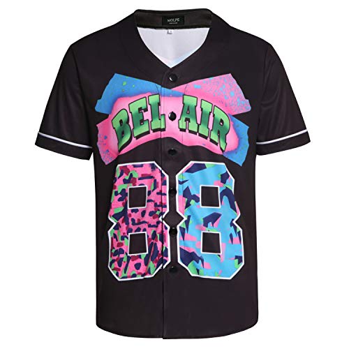 MOLPE 90s Hip Hop Clothing for Men and Women, Unisex Bel Air 23 Baseball Jersey, Mens Printed Urban Shirts for Party