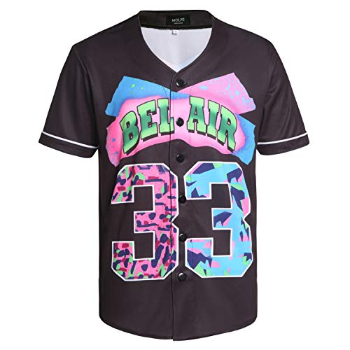 MOLPE 90s Hip Hop Clothing for Men and Women, Unisex Bel Air 23 Baseball Jersey, Mens Printed Urban Shirts for Party